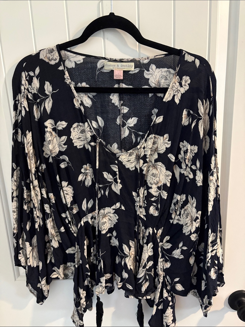 Black Floral Tie-Front Tunic
